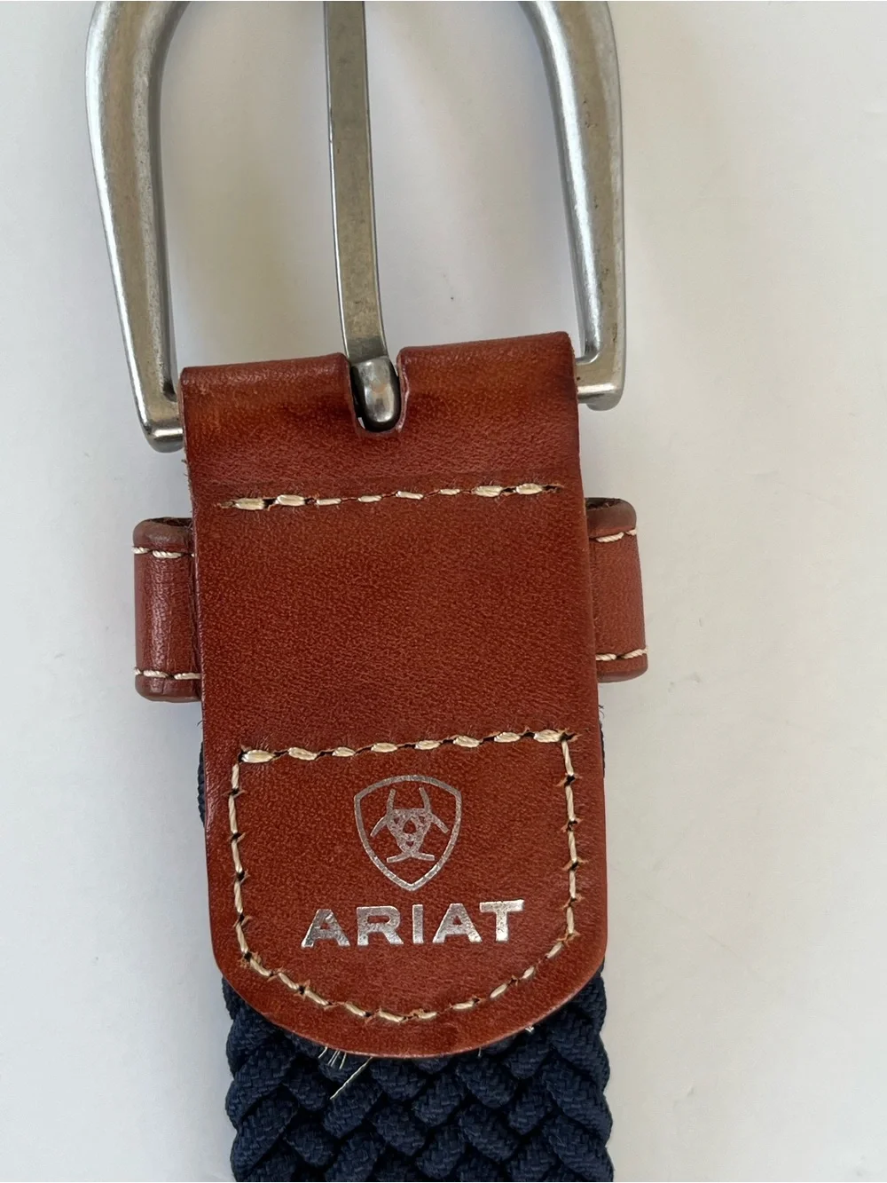 Ariat One Rail Woven Navy Belt with Brown Leather Accents Size M